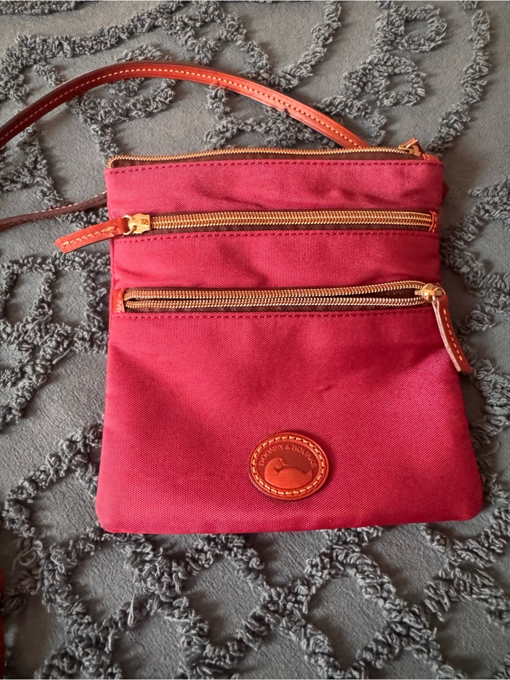 Dooney & Bourke Red Canvas Crossbody with Leather Trim